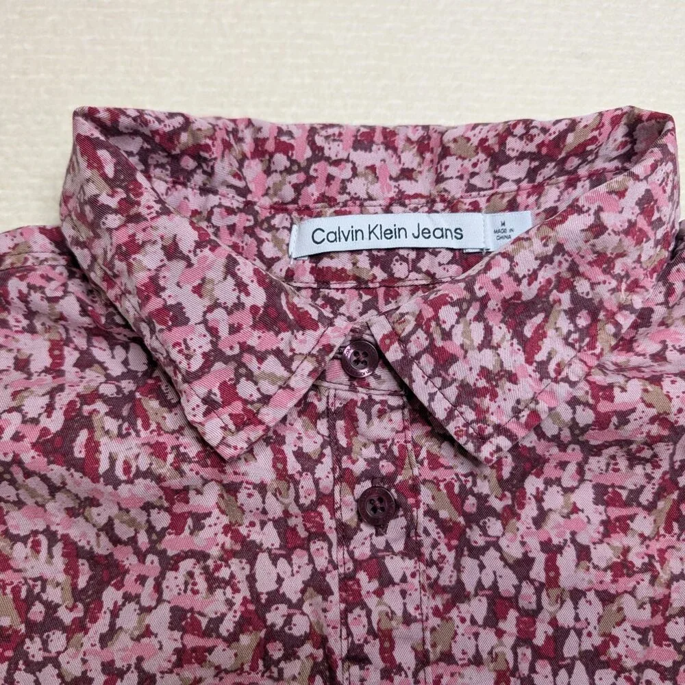 Calvin Klein Jeans long sleeve, pink, white, green button down shirt - size M - Picture 6 of 8